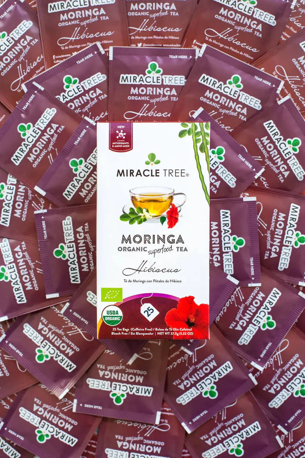 Organic Moringa Tea - Hibiscus - Caffeine-Free Herbal Tea