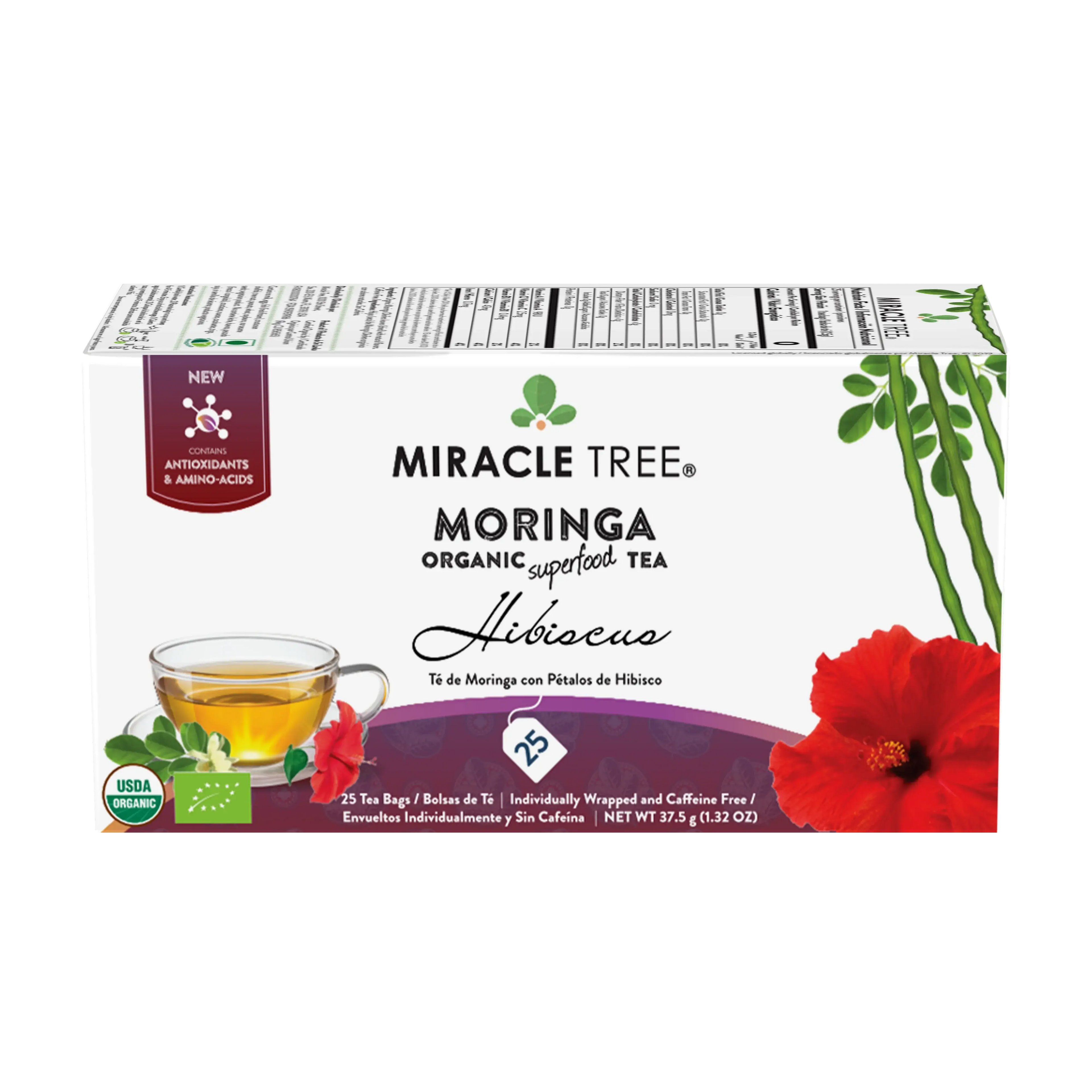 Organic Moringa Tea - Hibiscus - Caffeine-Free Herbal Tea