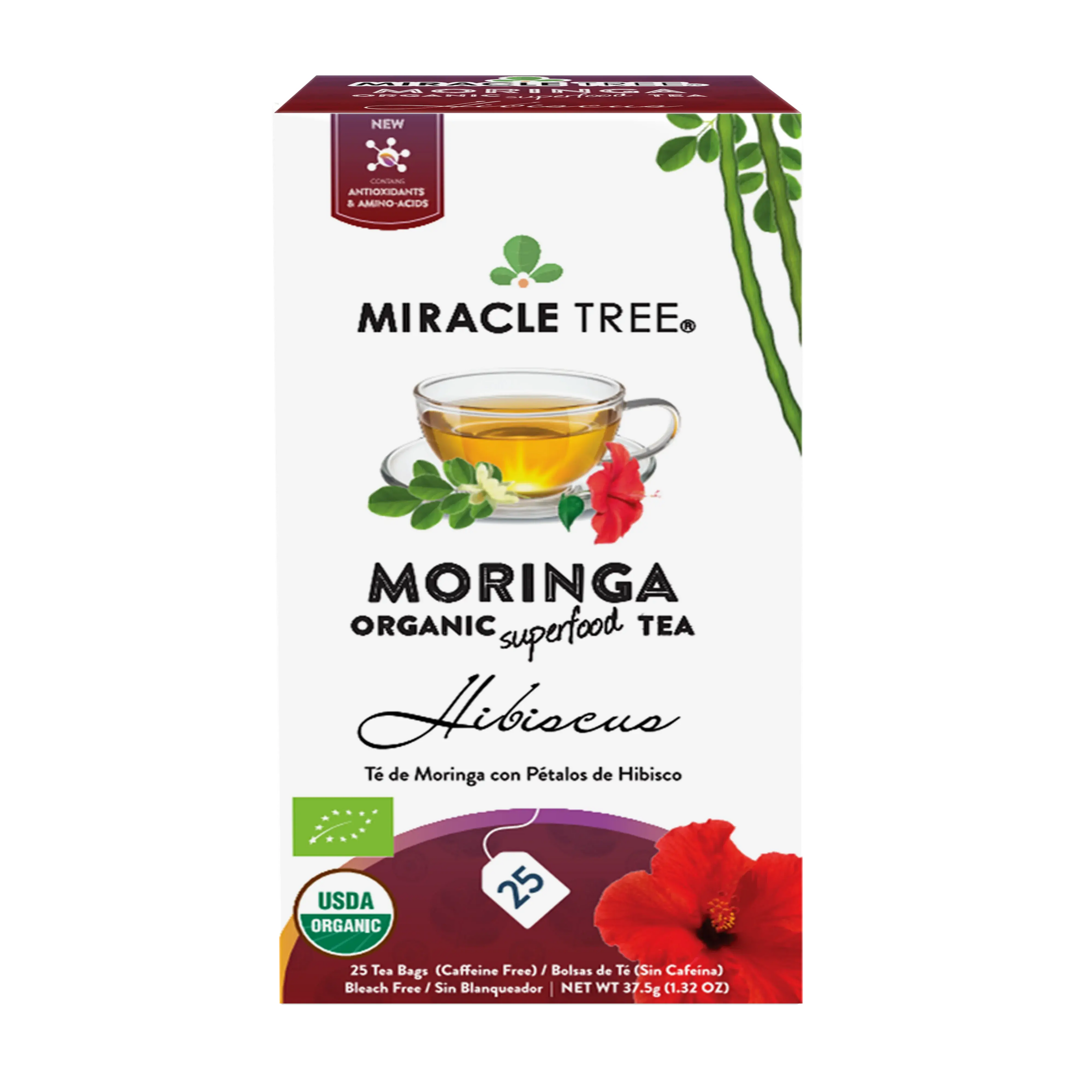 Organic Moringa Tea - Hibiscus - Caffeine-Free Herbal Tea