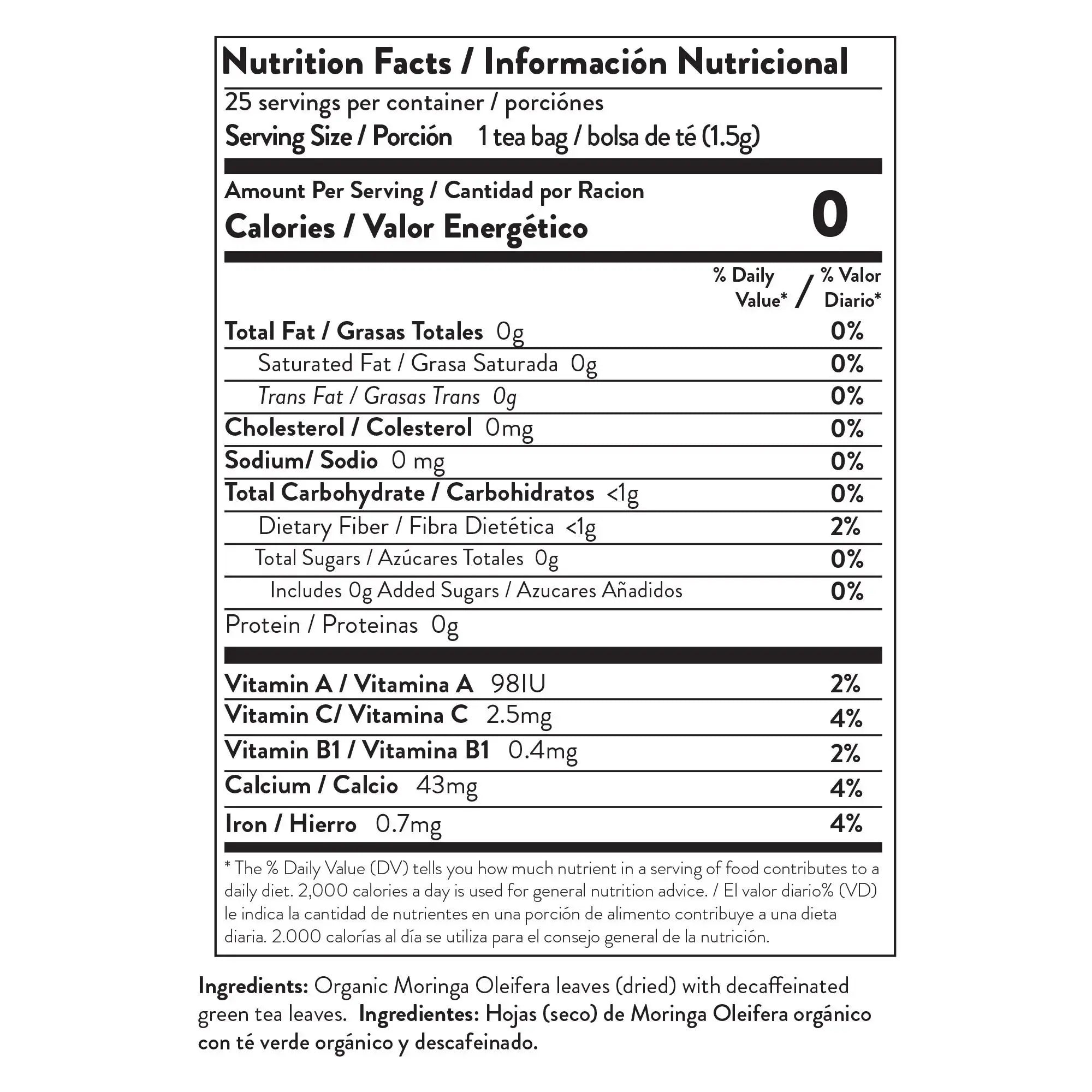 Organic Moringa Tea - Green Tea - Decaffeinated Herbal Tea