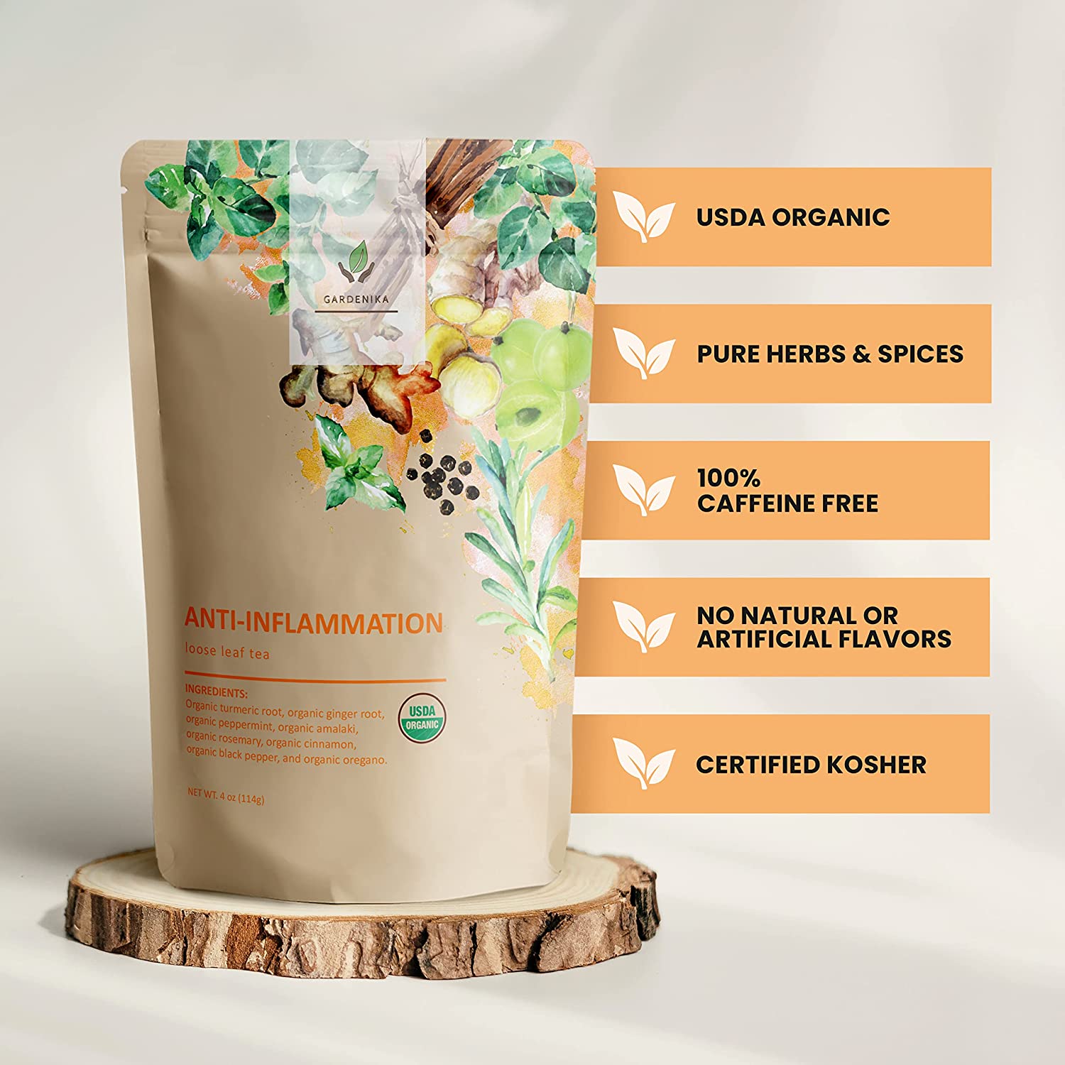 Anti-Inflammatory Tea, Turmeric Ginger Herbal Blend | Organic & Kosher